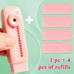 M&G 4+1 Pack Rubber Pink Erasers Sliding Retractable Eraser, Soft Cute Erasers Push Pull Large Pencil Erasers with Plastic Sleeve 4 Refill Eraser for School Students Kids Office Home Supplies - Image 2