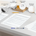 Loose Leaf Paper, 450 Sheets, 3 Pack, 56 gsm Wide Ruled Sheets, 8" x 10.5", Bulk Notebook Paper, 3 Hole Punched, 150 Sheets/Pack, Wide Ruled Paper for Binders, Loose Leaf Office Paper, White - Image 2