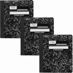 Mead Composition Notebook, 3 Pack, College Ruled Paper, 7-1/2" x 9-3/4", 100 Sheets per Comp Book, Black Marble (38111)