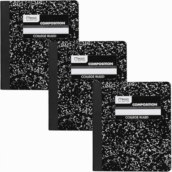 Mead Composition Notebook, 3 Pack, College Ruled Paper, 7-1/2" x 9-3/4", 100 Sheets per Comp Book, Black Marble (38111)