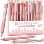 Four Candies Rose Series Gel Pens, Cute Writing Pens with Black & Pink Ink, 0.5 mm Smooth Fine Point, Back to School Office Supplies Girly Stationery Aesthetic Desk Accessories for Women, Set of 12