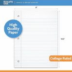 Notebook Paper, Loose Leaf Paper, College Ruled Paper, 10.5” x 8”, Filler Paper, 56 gsm, 150 Sheets Per Pack, 900 Sheets (6 Pack) - Image 2