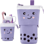 ANGOOBABY Standing Pencil Case Cute Telescopic Pen Holder Kawaii Stationery Pouch Makeup Cosmetics Bag for School Students Office Women Teens Girls Boys Christmas Gift (Purple)